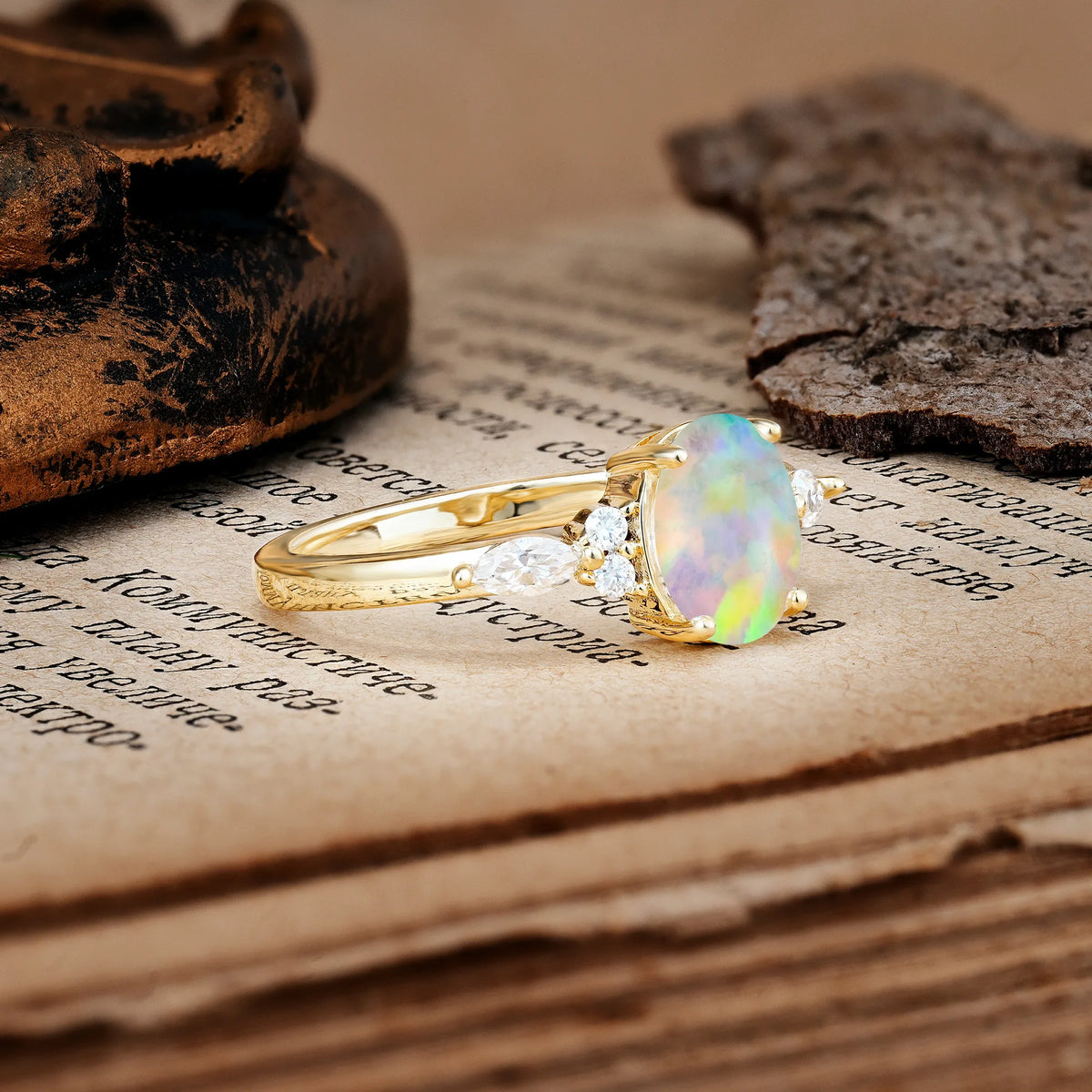 Classic and Luxurious 4-Prong Oval Cut Fire Opal Engagement Ring