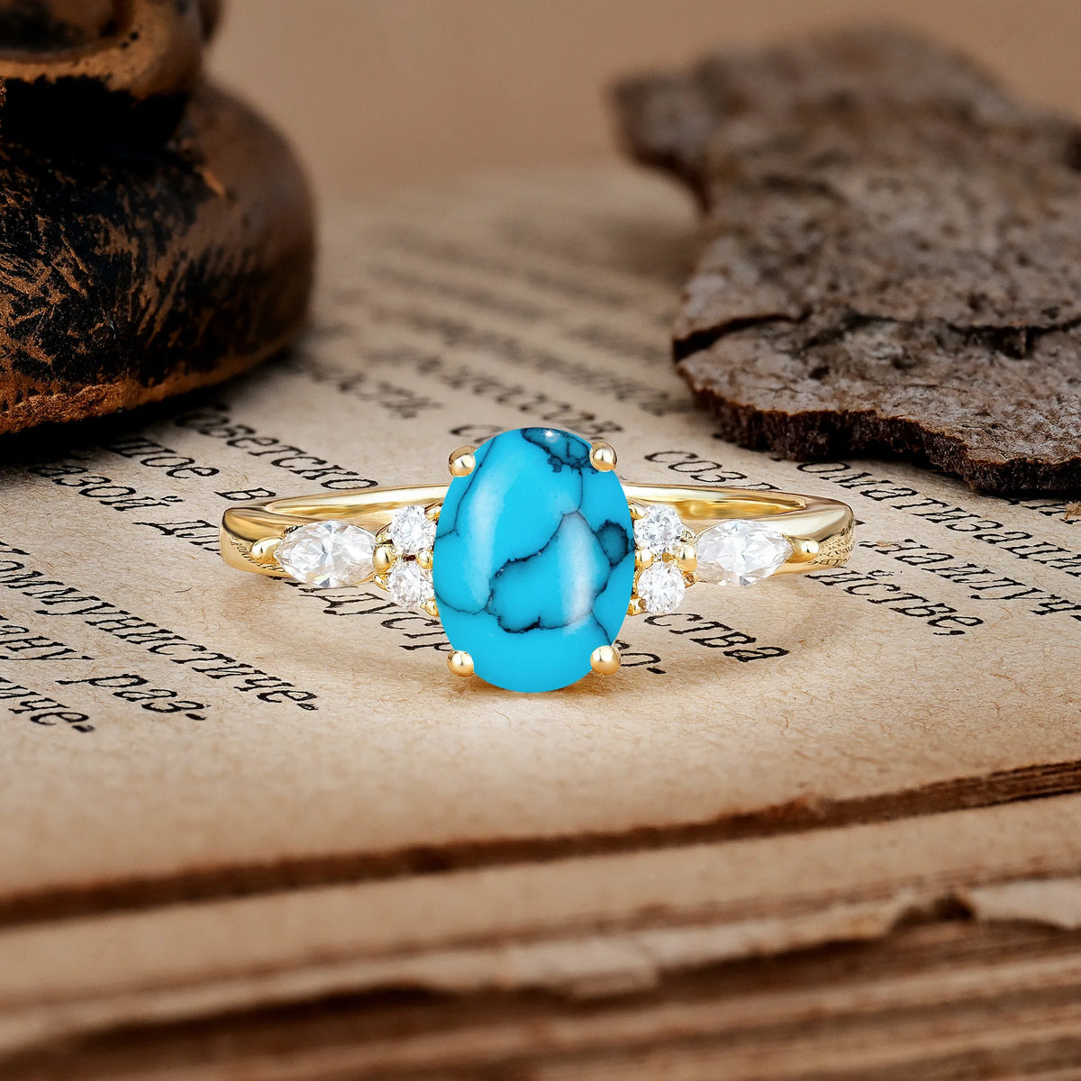 Classic and Luxurious 4-Prong Oval Cut Turquoise Engagement Ring