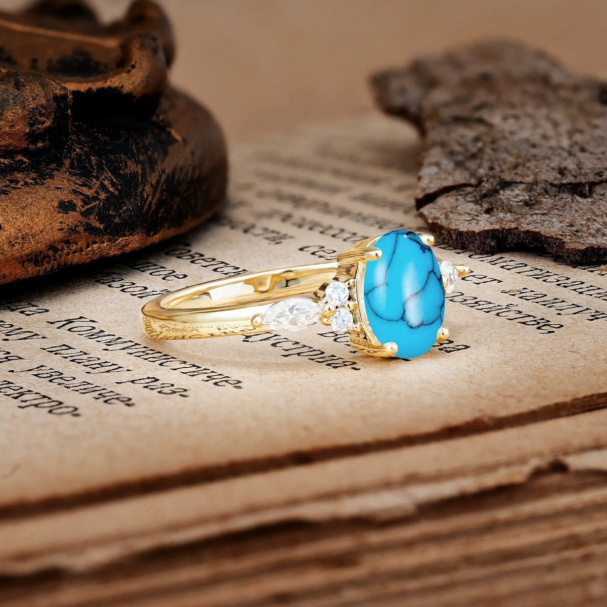 Classic and Luxurious 4-Prong Oval Cut Turquoise Engagement Ring