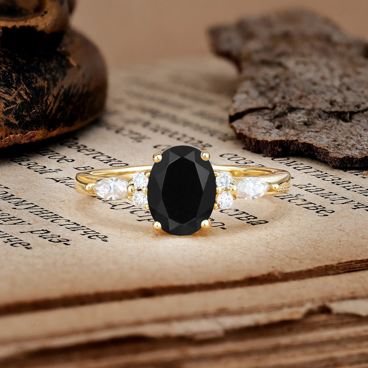 Classic and Luxurious 4-Prong Oval Cut Black Onyx Engagement Ring