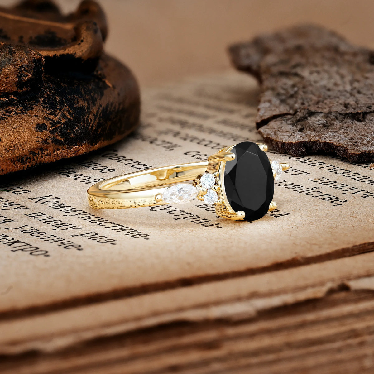 Classic and Luxurious 4-Prong Oval Cut Black Onyx Engagement Ring