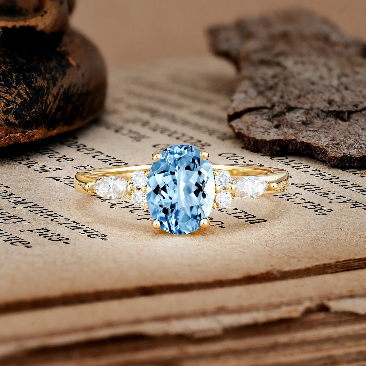 Classic and Luxurious 4-Prong Oval Cut Aquamarine Engagement Ring