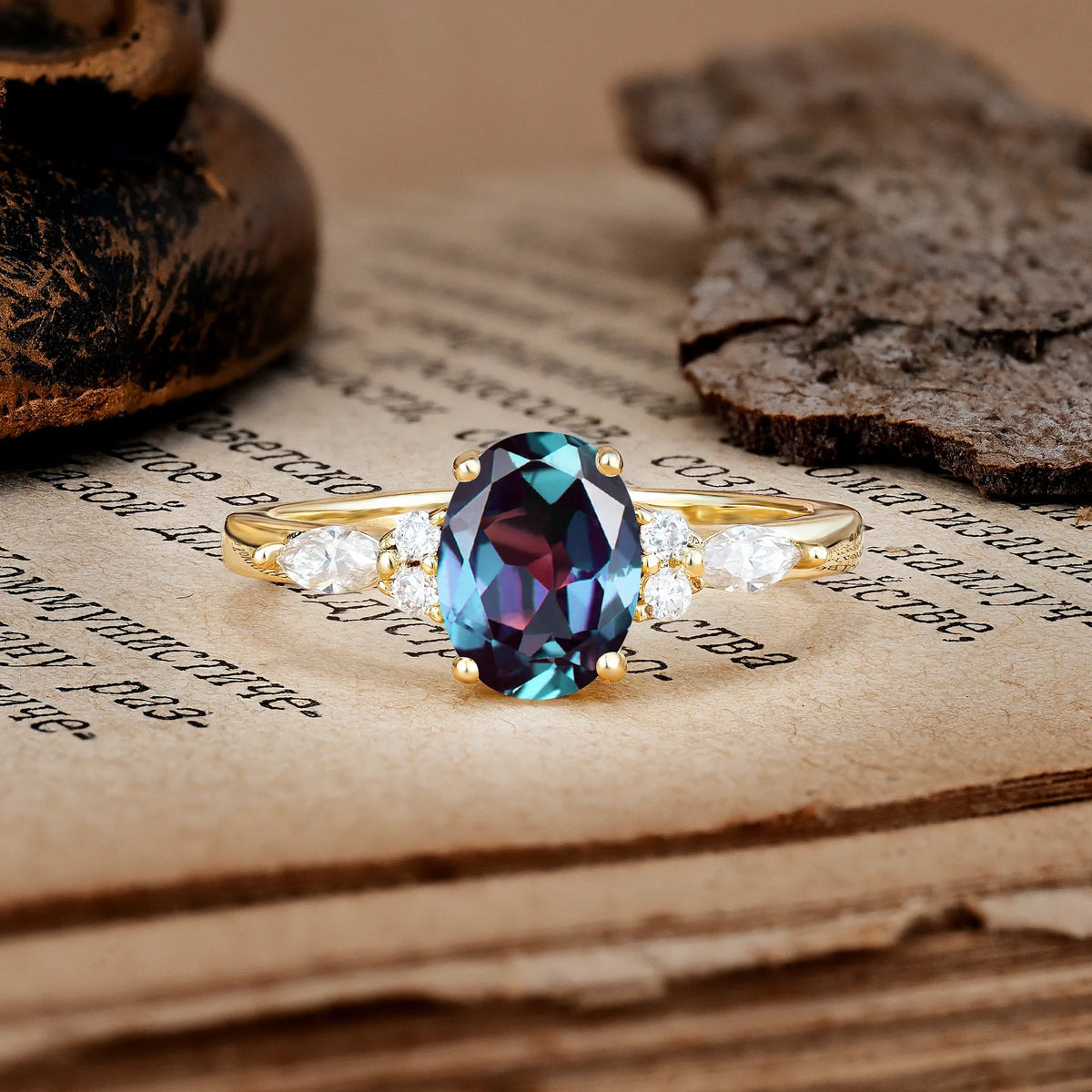 Classic and Luxurious 4-Prong Oval Cut Alexandrite Engagement Ring