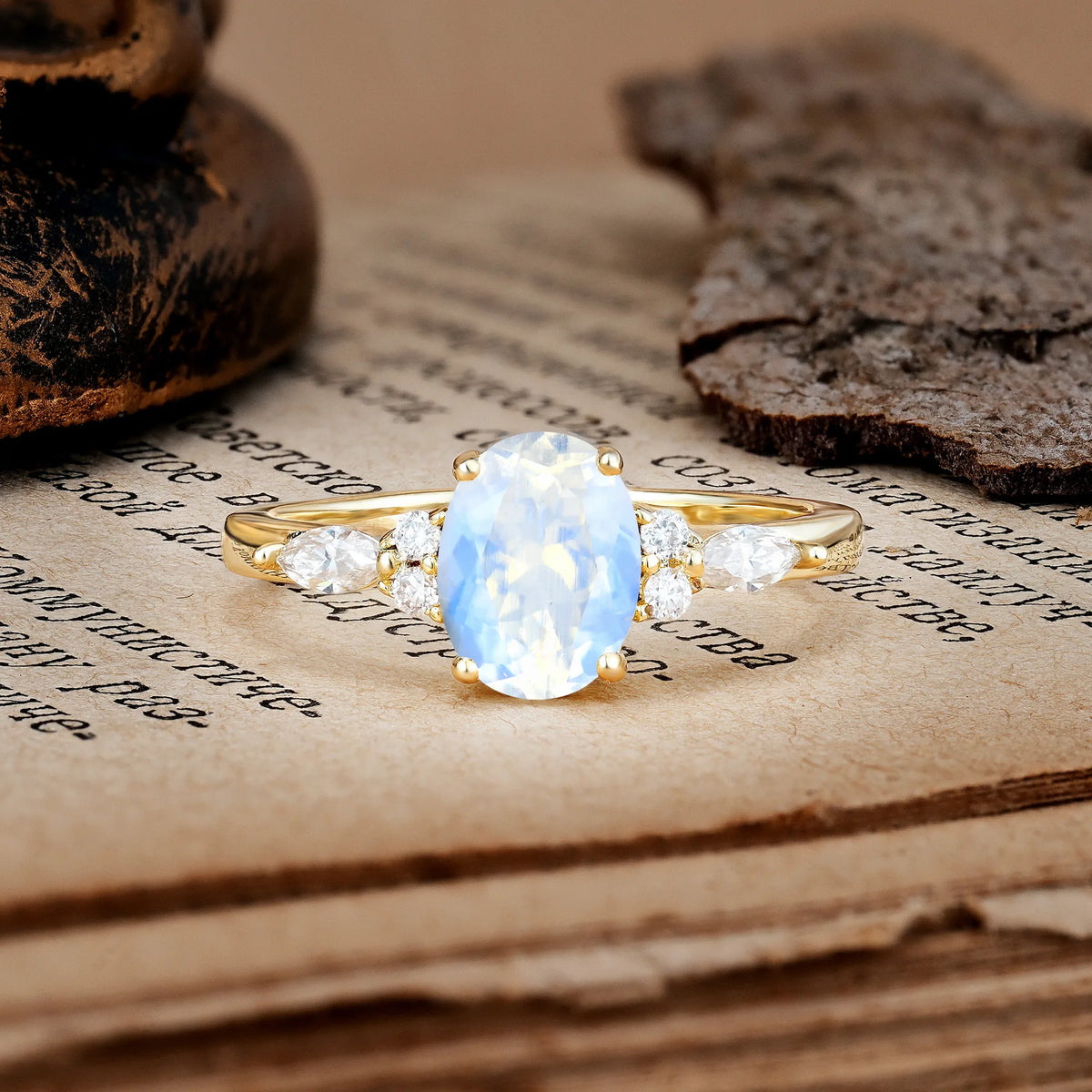 Classic and Luxurious 4-Prong Oval Cut Moonstone Engagement Ring