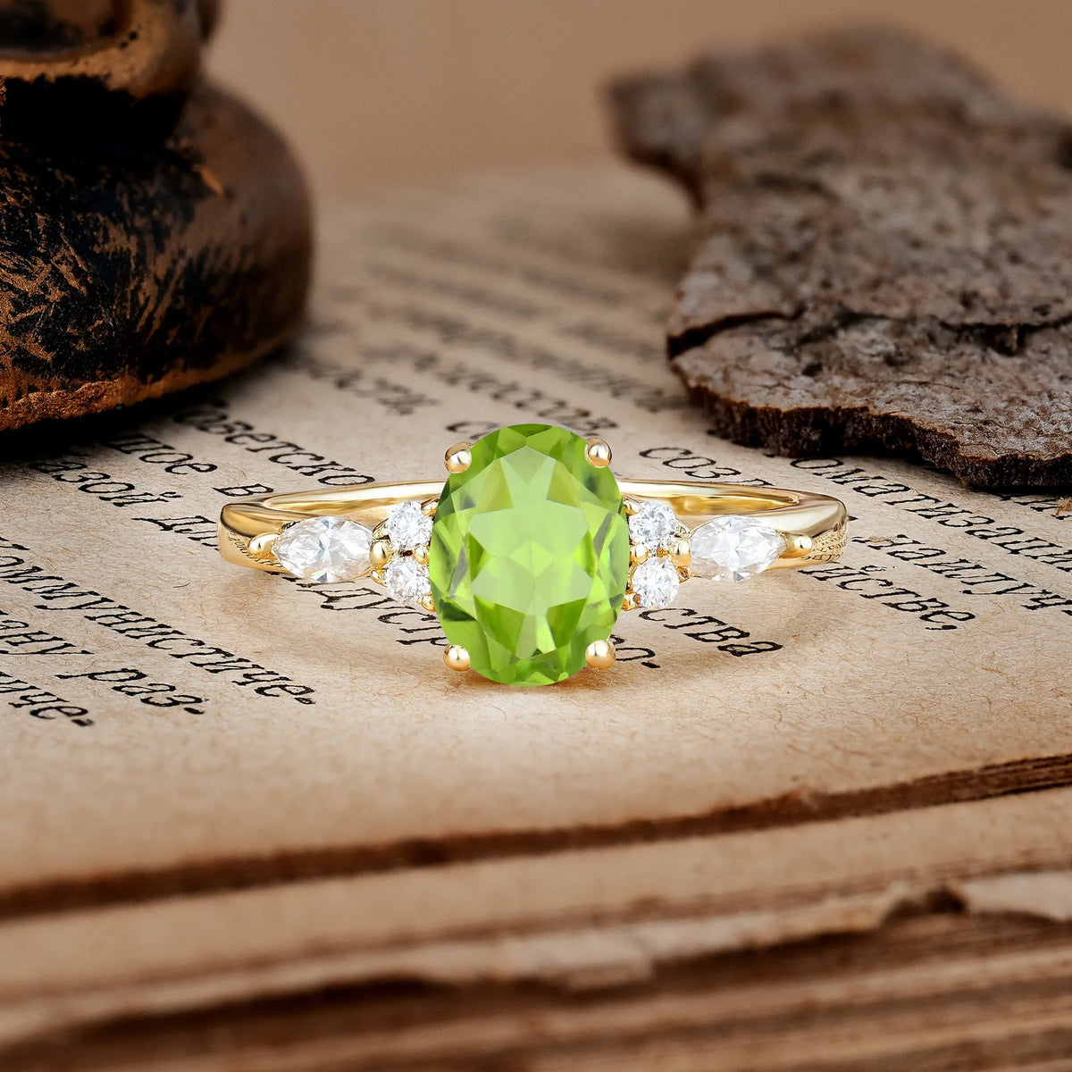 Classic and Luxurious 4-Prong Oval Cut Peridot Engagement Ring