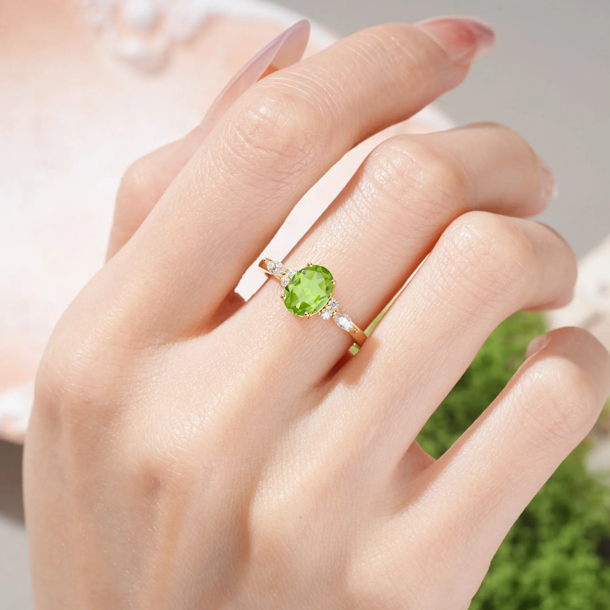 Oval Cut Peridot Classic and Luxurious 4-Prong Engagement Ring