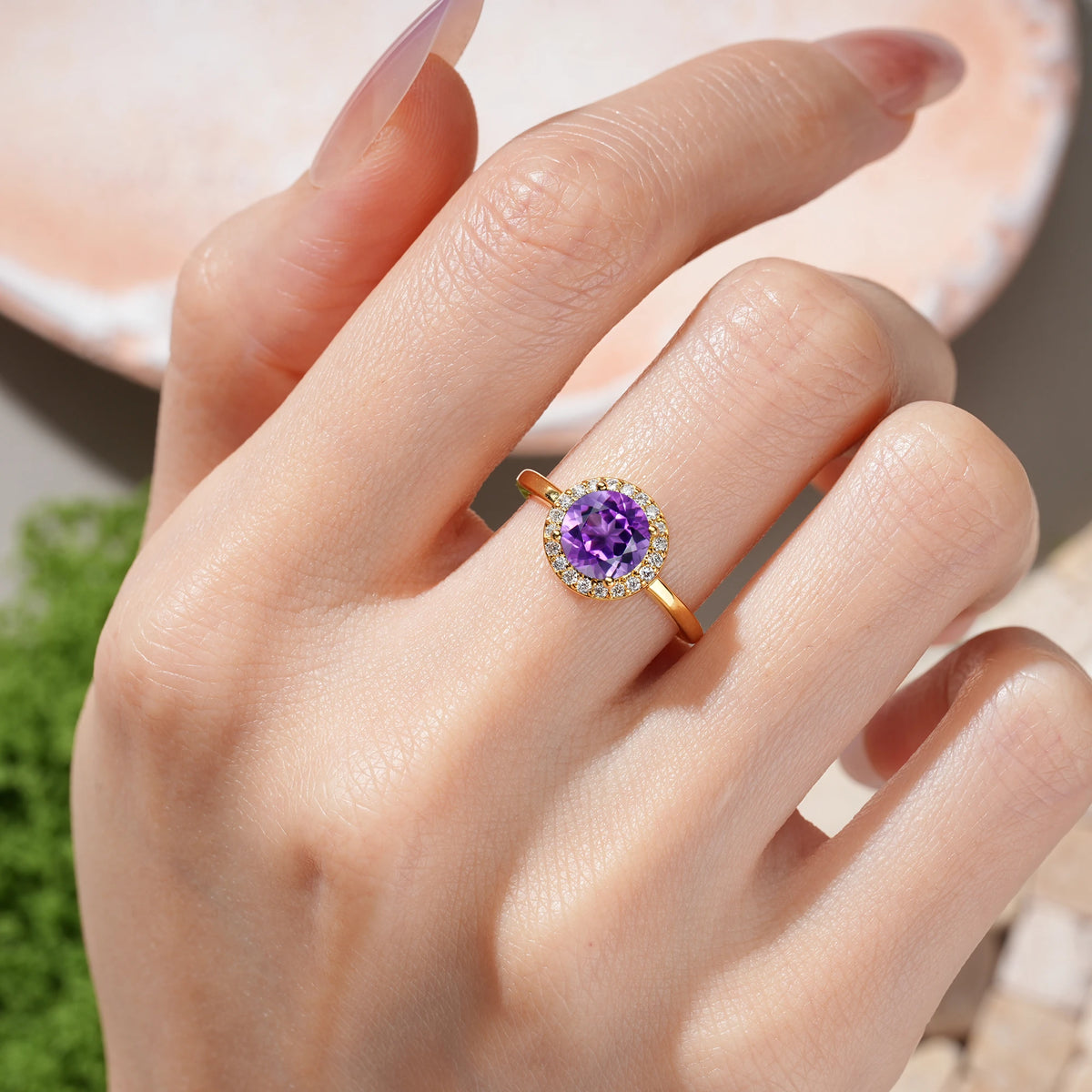 Round Cut Amethyst Luxurious 4-Prong Engagement Ring