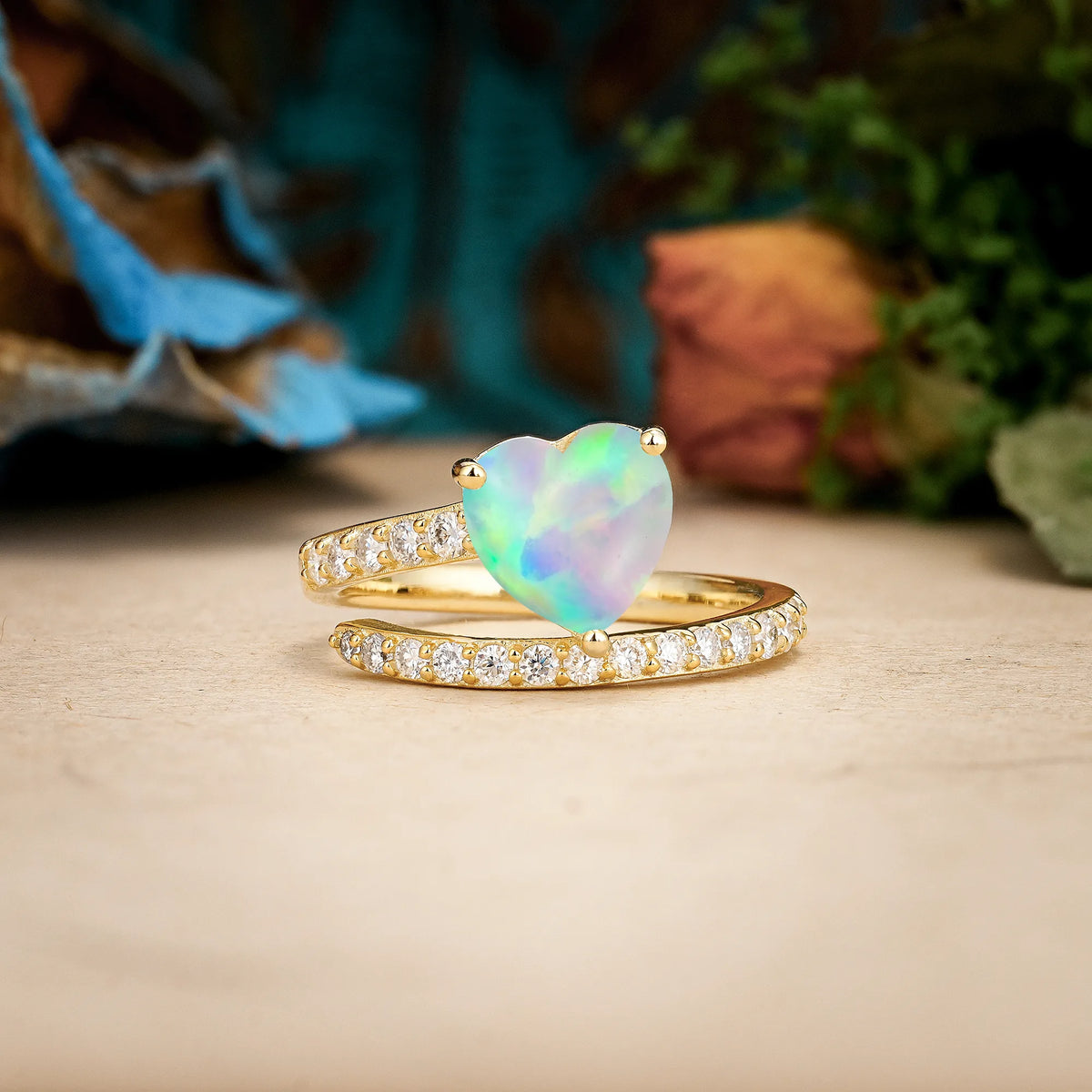 Heart-Cut Fire Opal Unique Intertwined 3-Prong Promise Ring