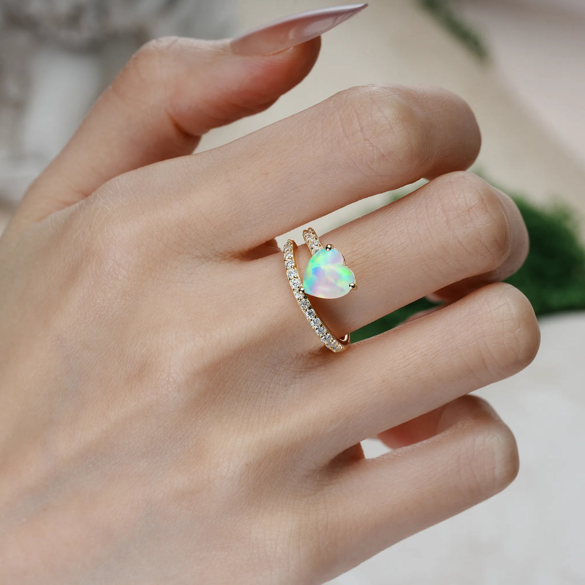 Heart-Cut Fire Opal Unique Intertwined 3-Prong Promise Ring