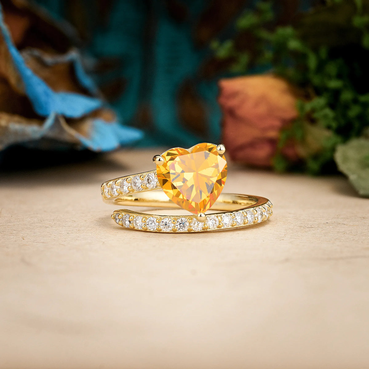 Heart-Cut Citrine Unique Intertwined 3-Prong Promise Ring