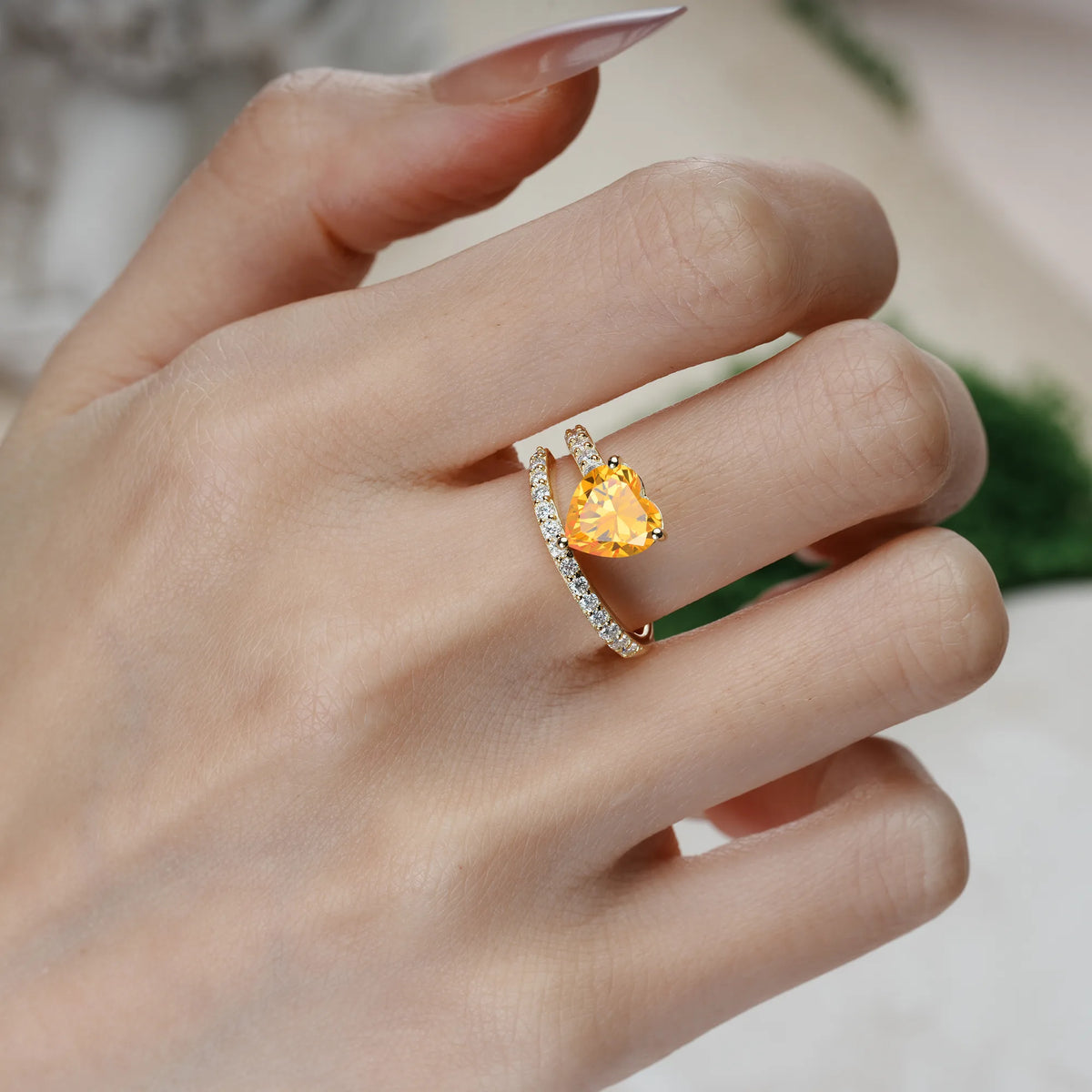Heart-Cut Citrine Unique Intertwined 3-Prong Promise Ring