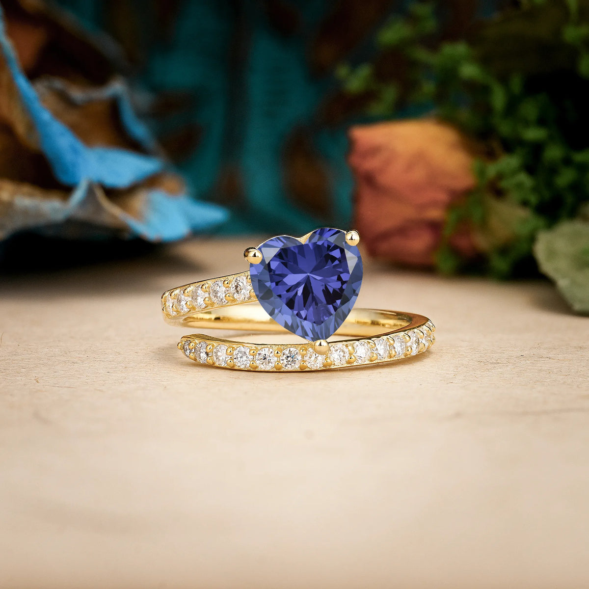 Heart-Cut Tanzanite Unique Intertwined 3-Prong Promise Ring