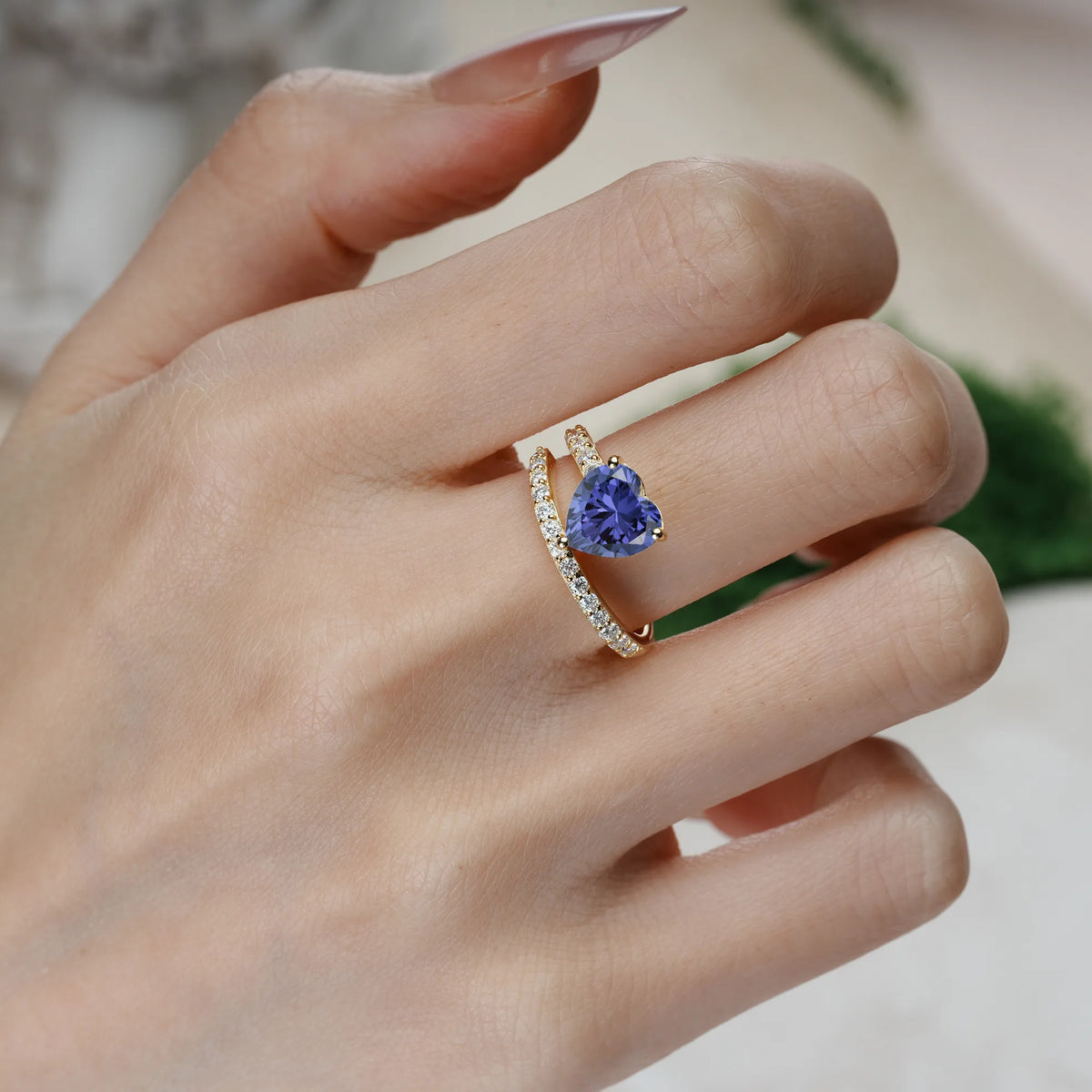 Heart-Cut Tanzanite Unique Intertwined 3-Prong Promise Ring