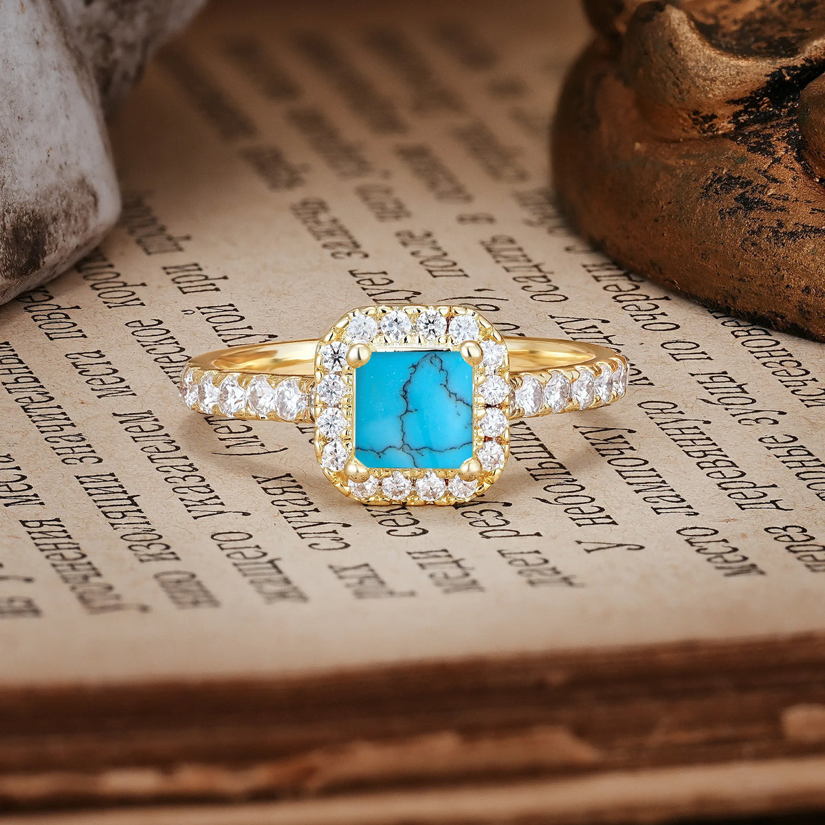 Unique and Minimalist 6-Prong Round Cut Turquoise Engagement Ring