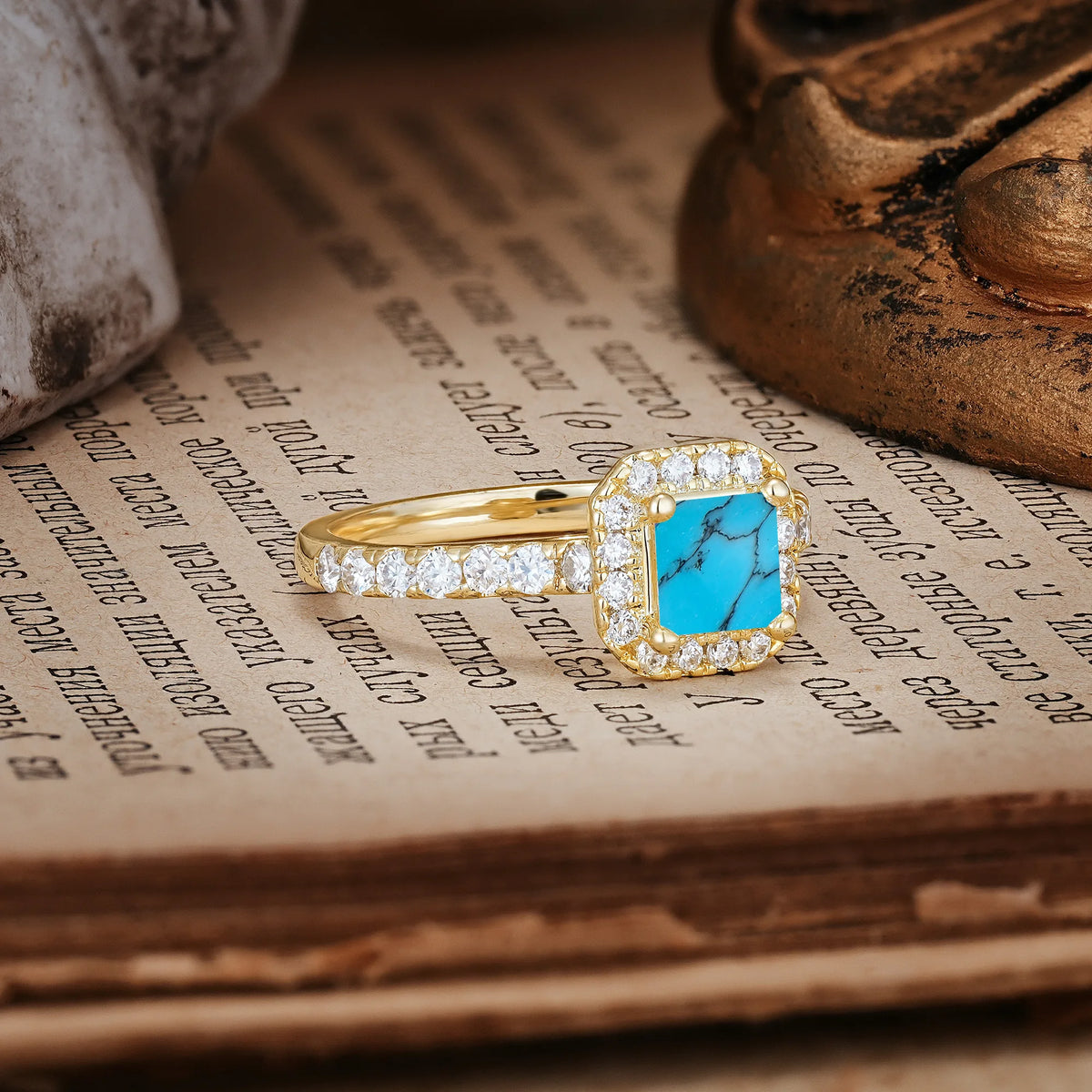 Unique and Minimalist 6-Prong Round Cut Turquoise Engagement Ring
