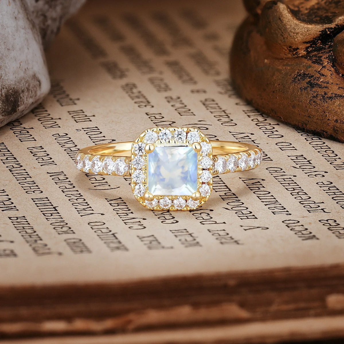 Unique and Minimalist 6-Prong Round Cut Moonstone Engagement Ring