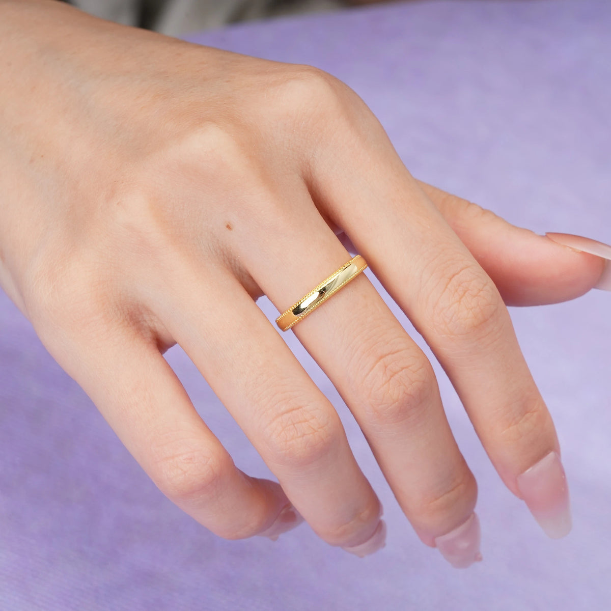 Moissanite Milgrain Beaded‑Edge Single Inset Wedding Ring