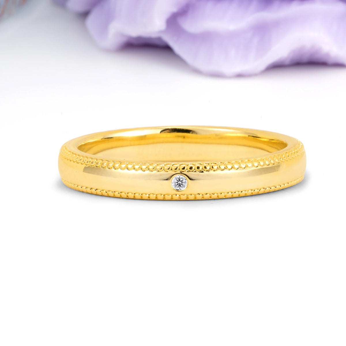 Lab Diamond Milgrain Beaded‑Edge Single Inset Wedding Ring