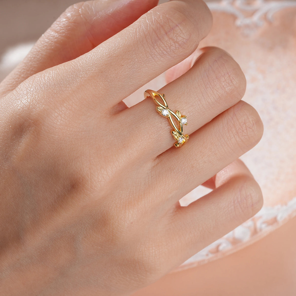 Round Cut Moissanite Intertwined Twig Open Filigree Three Wedding Ring