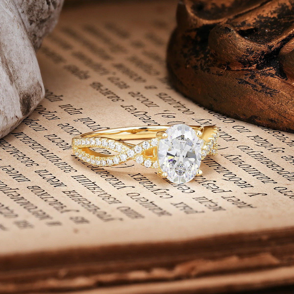 Classic Proposal Gift Oval Cut Infinity Twist Pavé Band Moissanite Engagement Ring