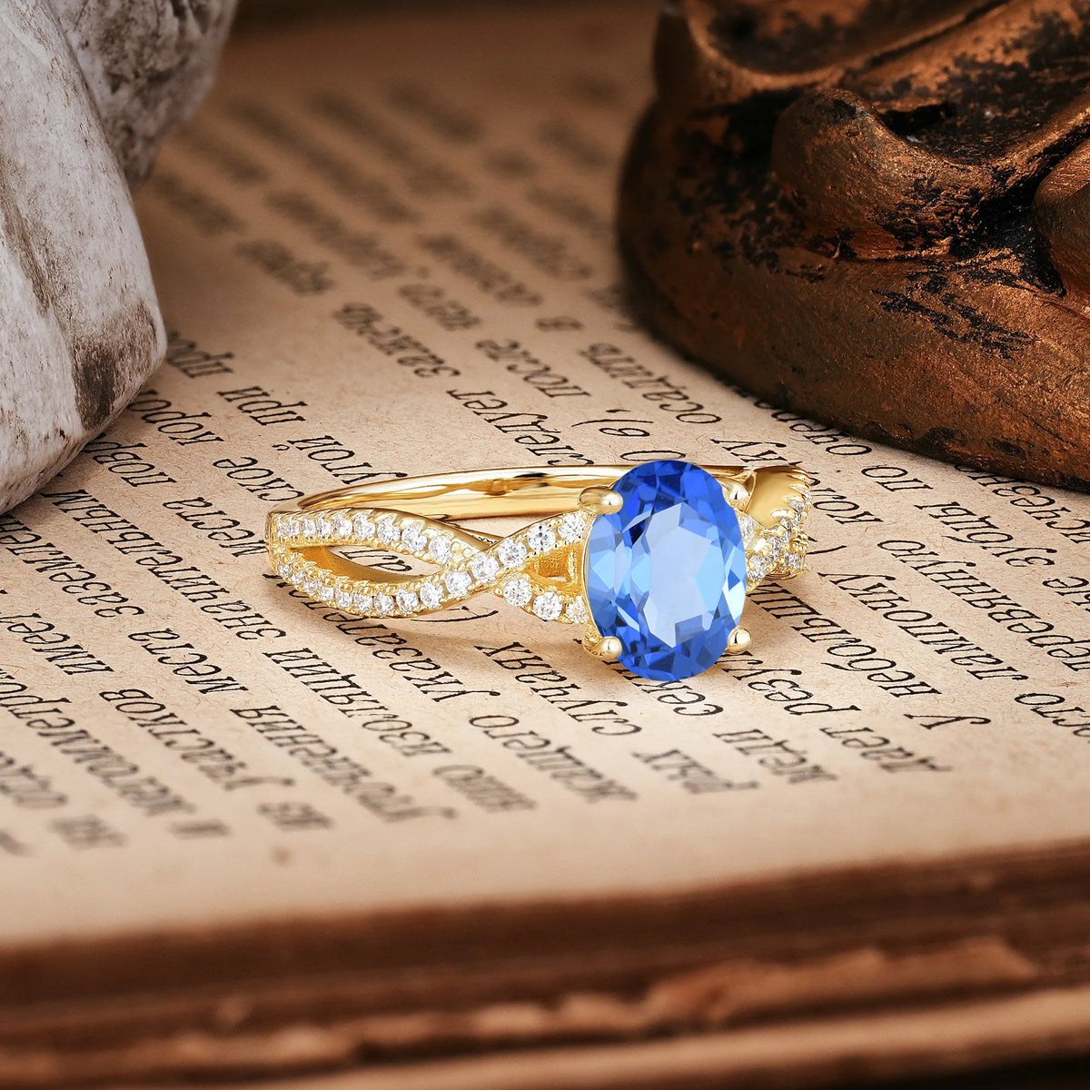 Classic Proposal Gift Oval Cut Infinity Twist Pavé Band Sapphire Engagement Ring