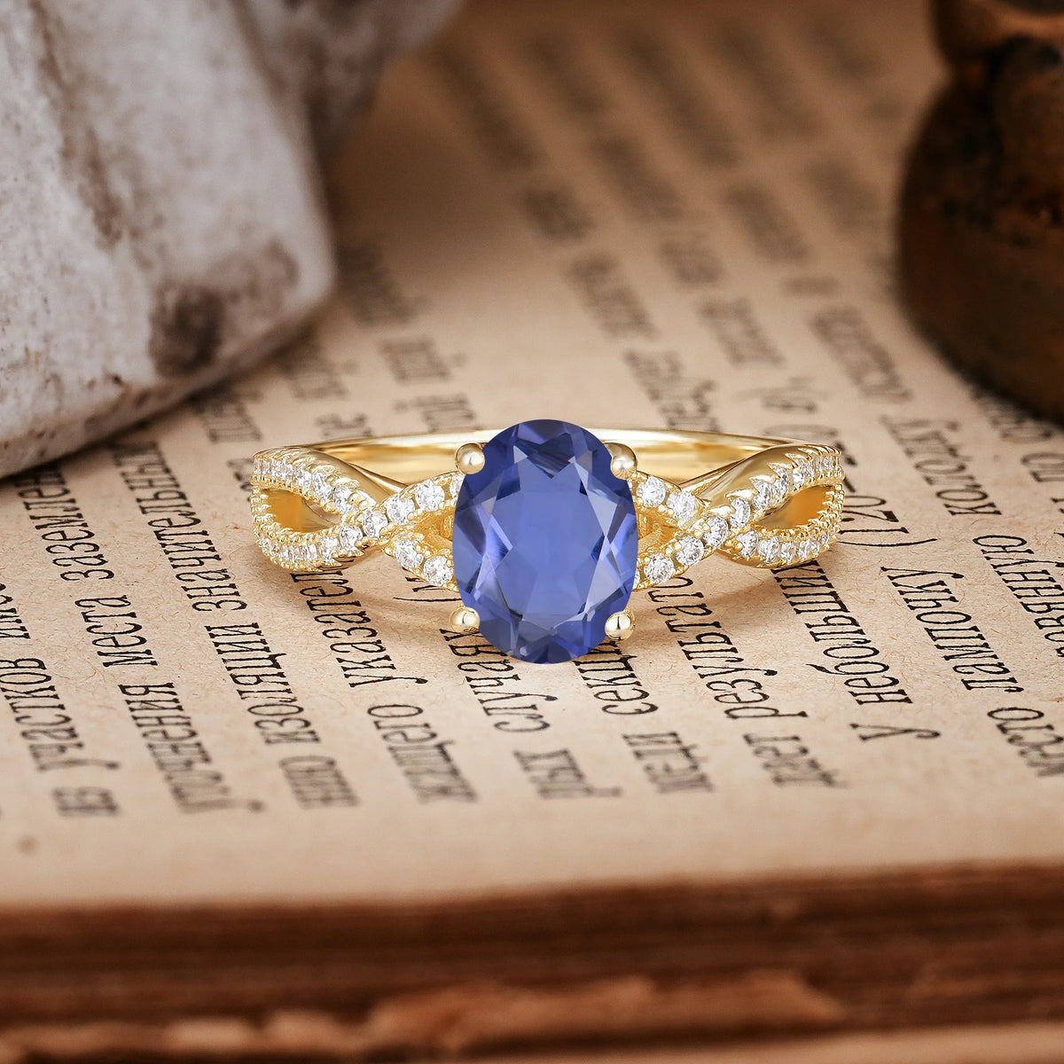 Classic Proposal Gift Oval Cut Infinity Twist Pavé Band Tanzanite Engagement Ring