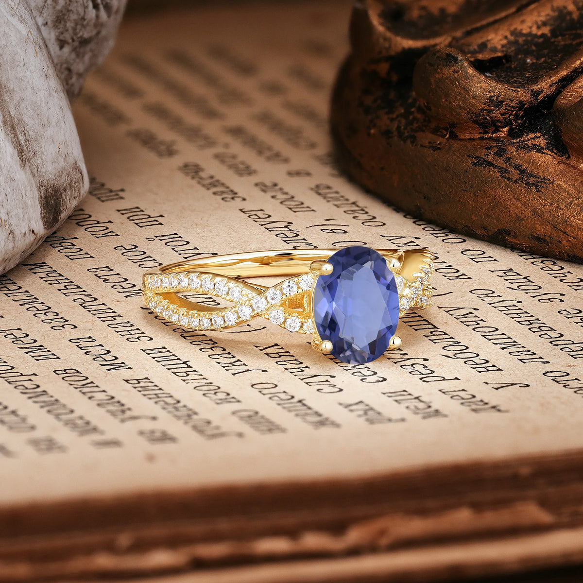 Classic Proposal Gift Oval Cut Infinity Twist Pavé Band Tanzanite Engagement Ring