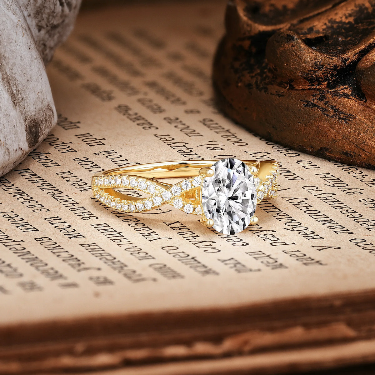 Classic Proposal Gift Oval Cut Infinity Twist Pavé Band Lab Diamond Engagement Ring