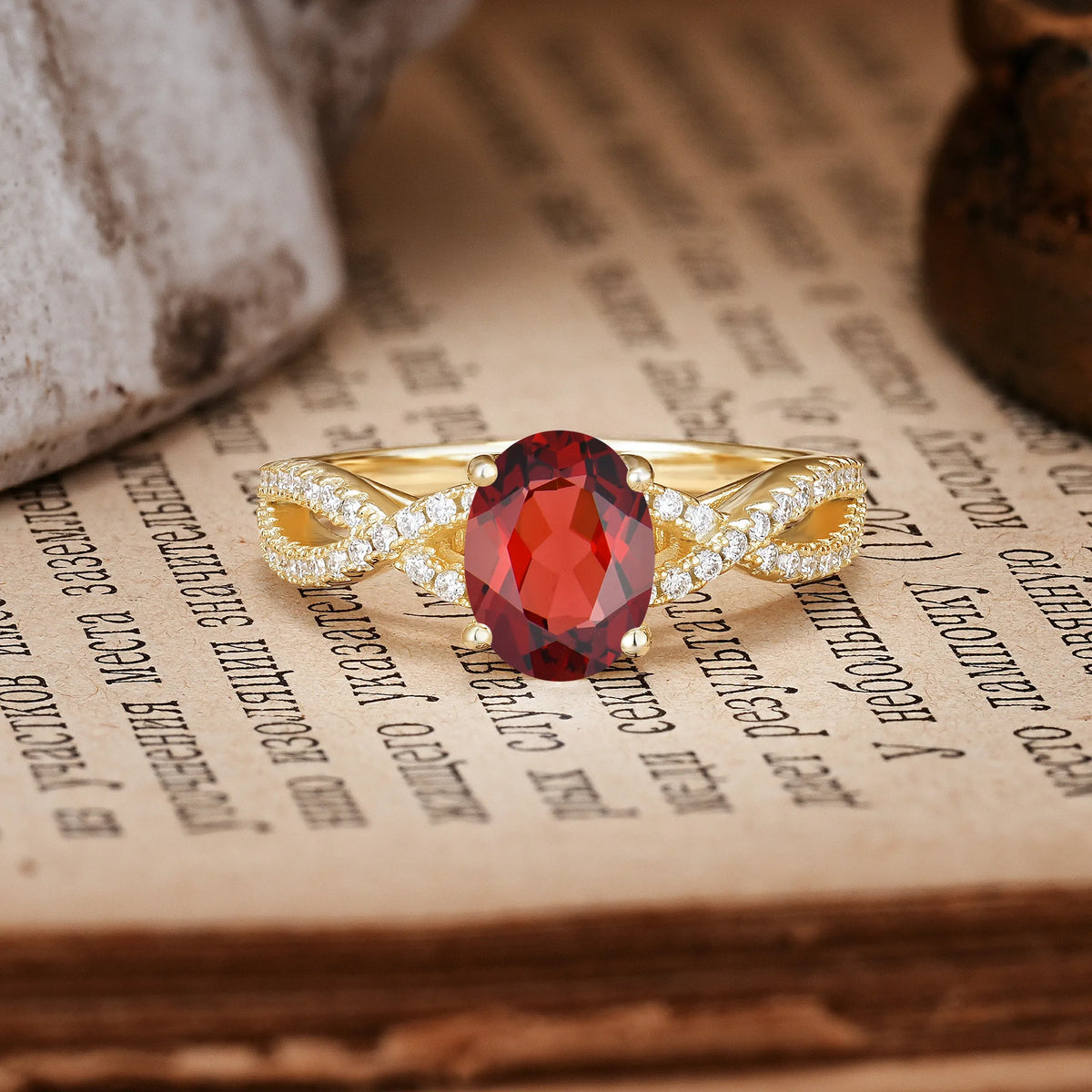 Classic Proposal Gift Oval Cut Infinity Twist Pavé Band Garnet Engagement Ring