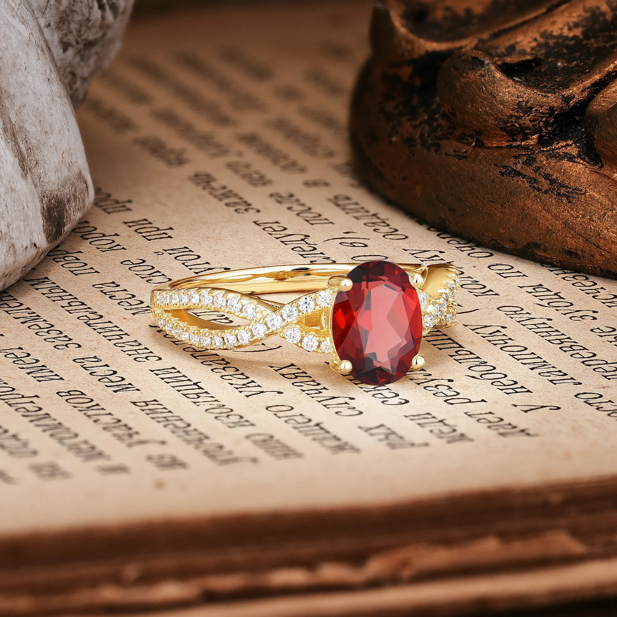 Classic Proposal Gift Oval Cut Infinity Twist Pavé Band Garnet Engagement Ring