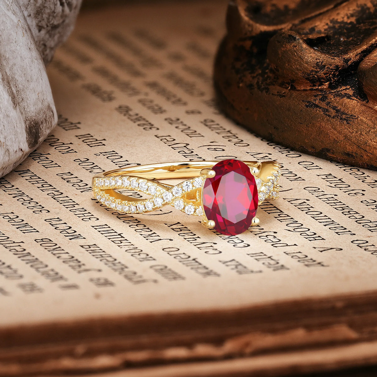 Classic Proposal Gift Oval Cut Infinity Twist Pavé Band Ruby Engagement Ring