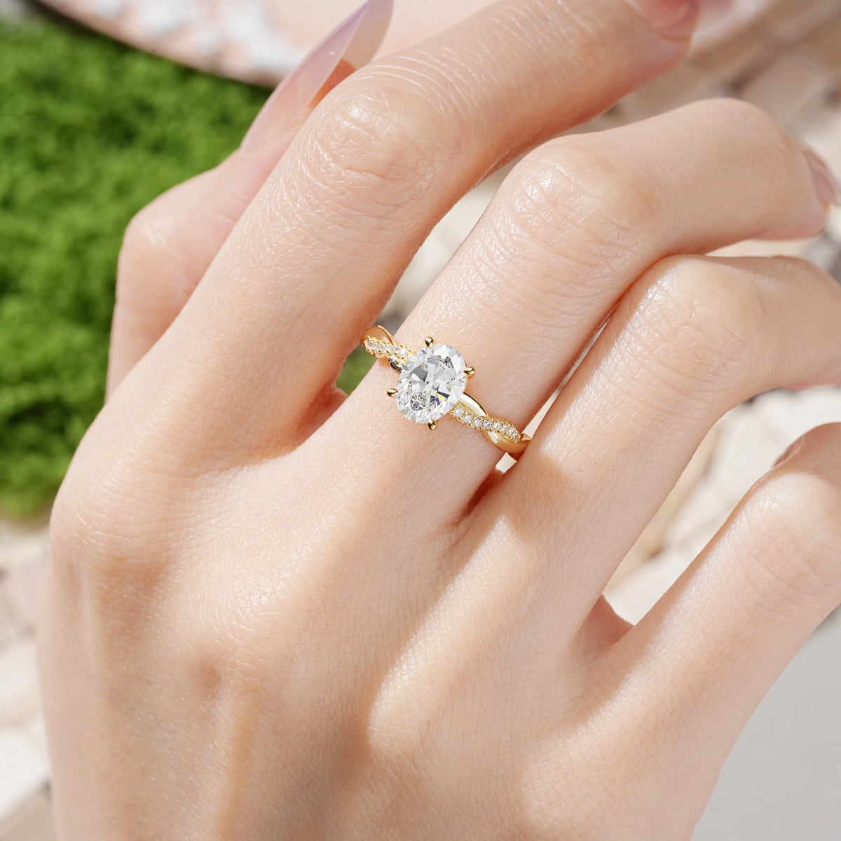 Oval Cut Moissanite Twisted Pavé Engagement Ring