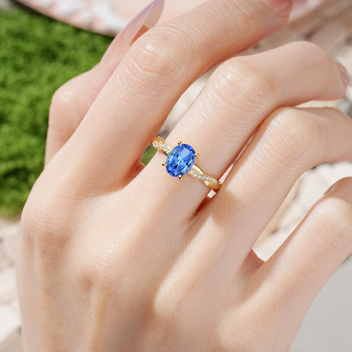 Oval Cut Sapphire Twisted Pavé Engagement Ring
