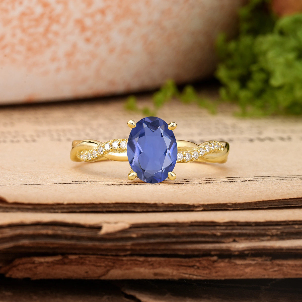 Oval Cut Tanzanite Twisted Pavé Engagement Ring
