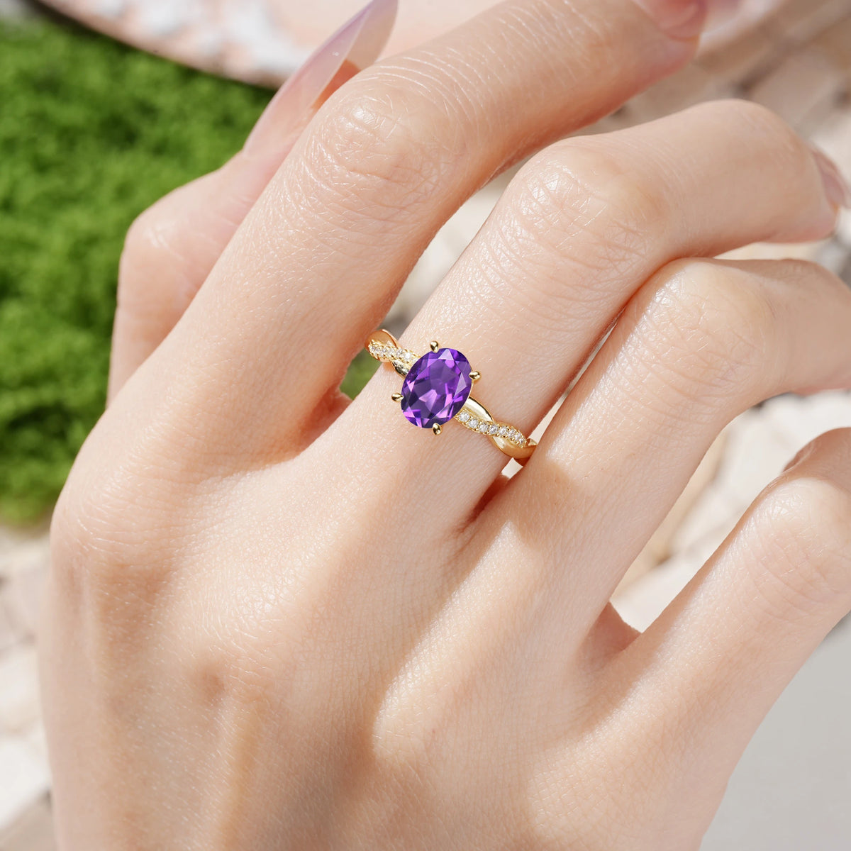 Oval Cut Amethyst Twisted Pavé Engagement Ring
