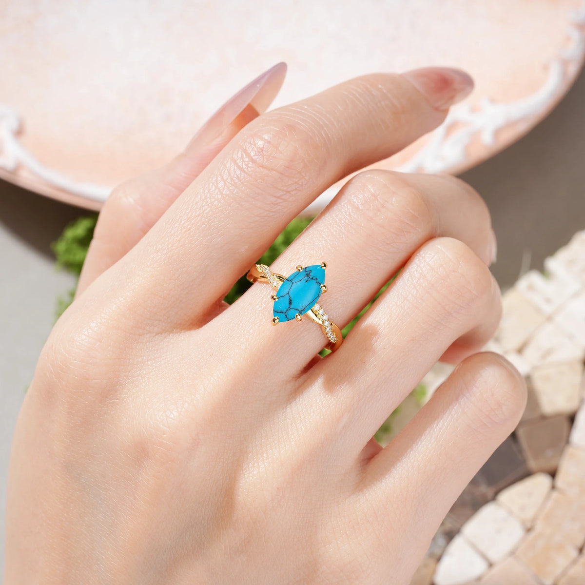 Marquise Cut Turquoise Twisted Pavé Engagement Ring
