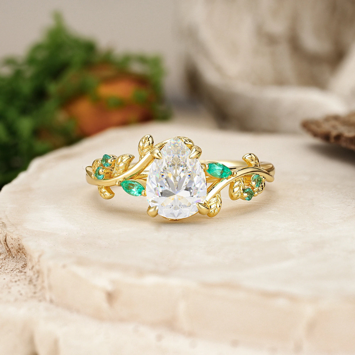 Pear Cut Moissanite Botanical Leaf Engagement Ring