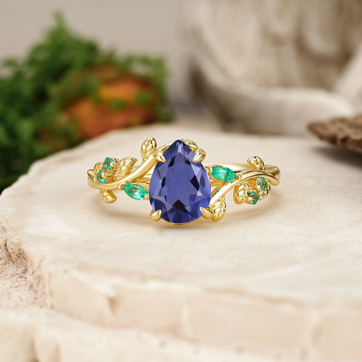 Pear Cut Tanzanite Botanical Leaf Engagement Ring