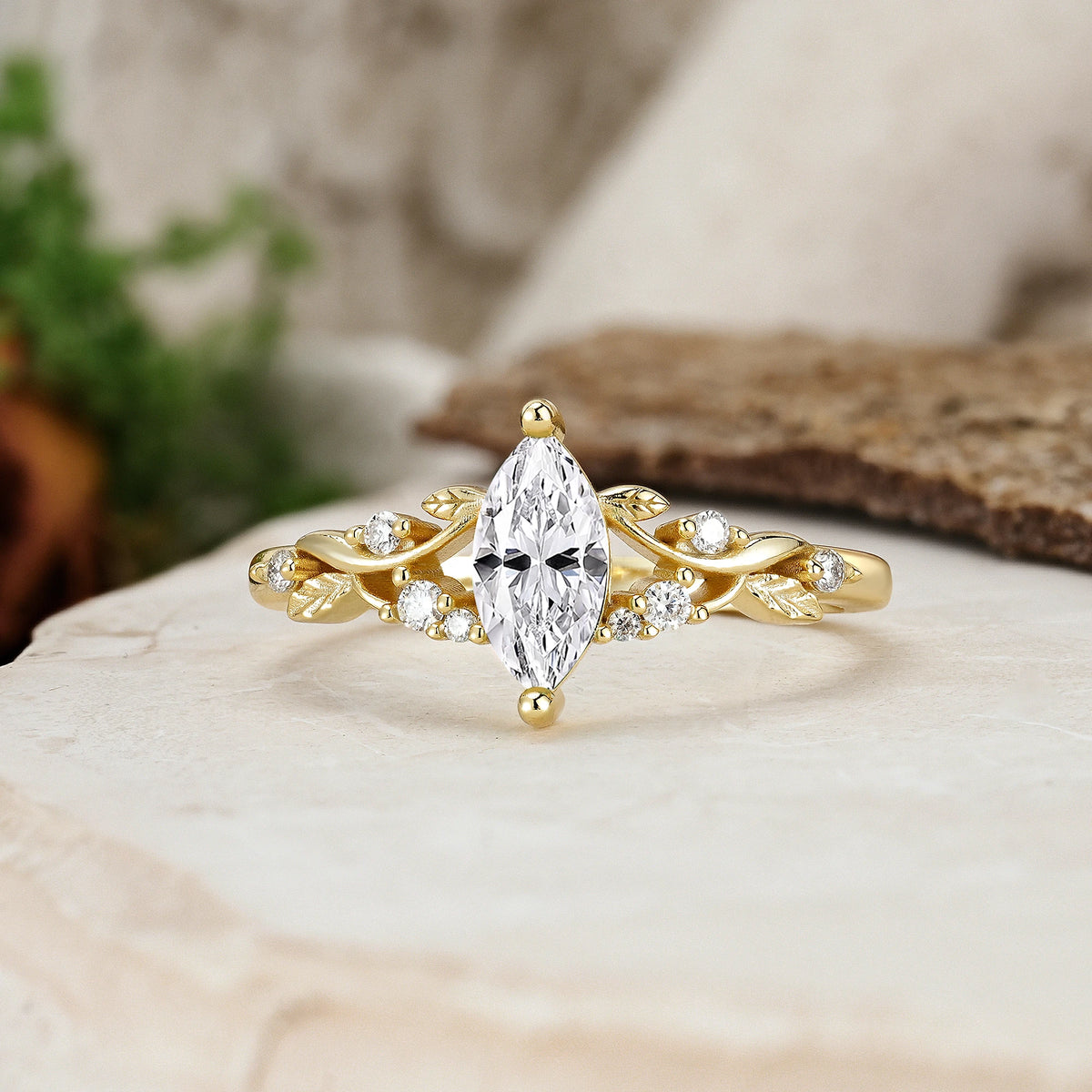 Marquise Cut Lab Diamond Botanical Leaf Vine Engagement Ring