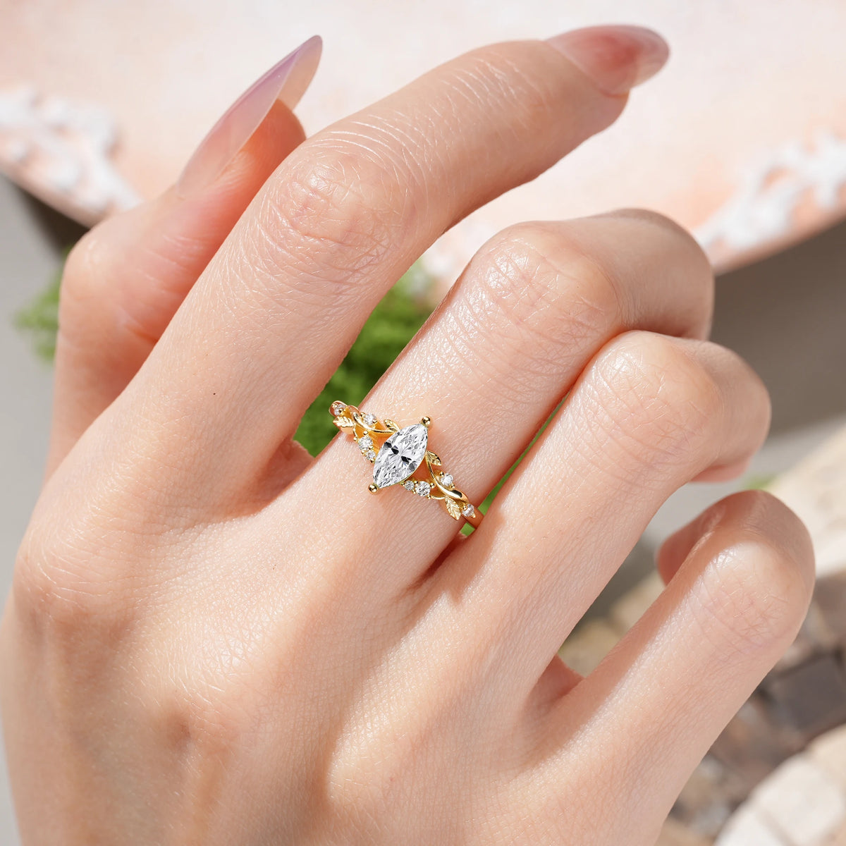 Marquise Cut Lab Diamond Botanical Leaf Vine Engagement Ring