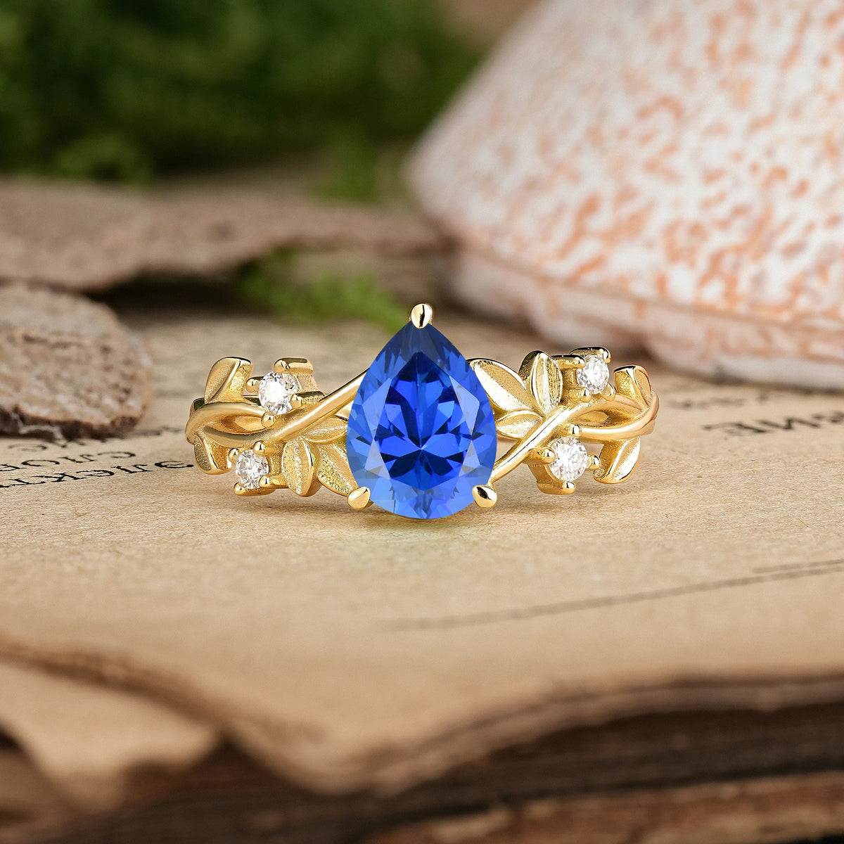 Pear Cut Sapphire Nature Inspired Leaf Engagement Ring