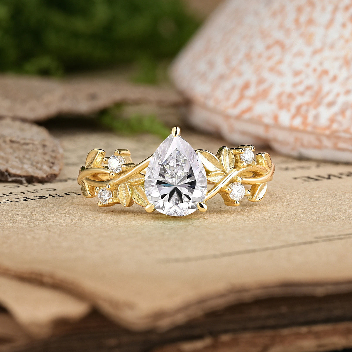 Pear Cut Lab Diamond Nature Inspired Leaf Engagement Ring