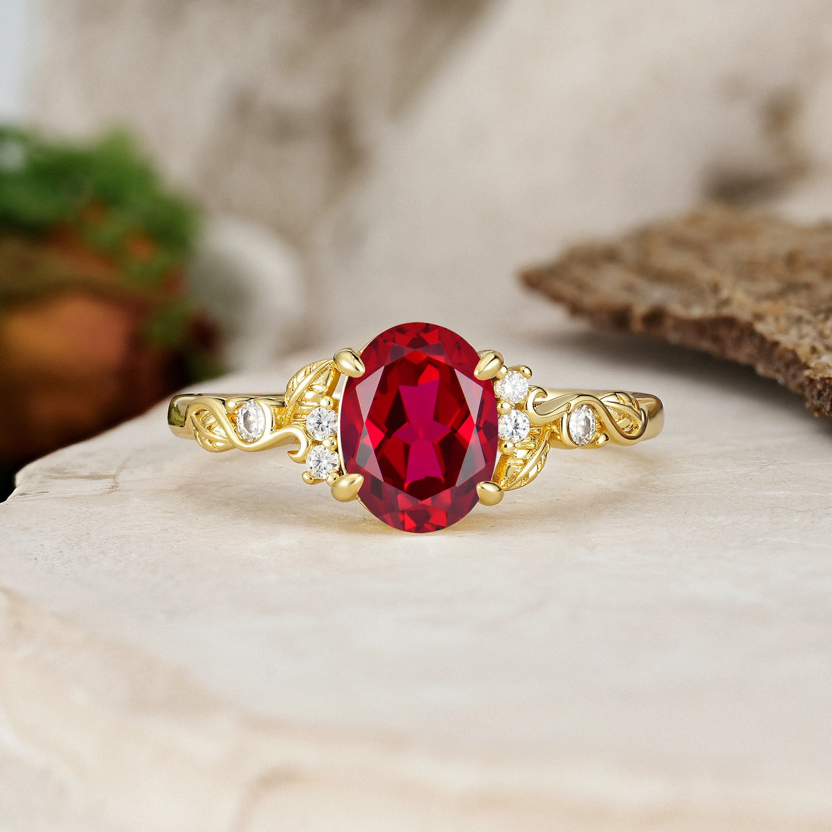 Oval Cut Ruby Art Nouveau Scroll Engagement Ring